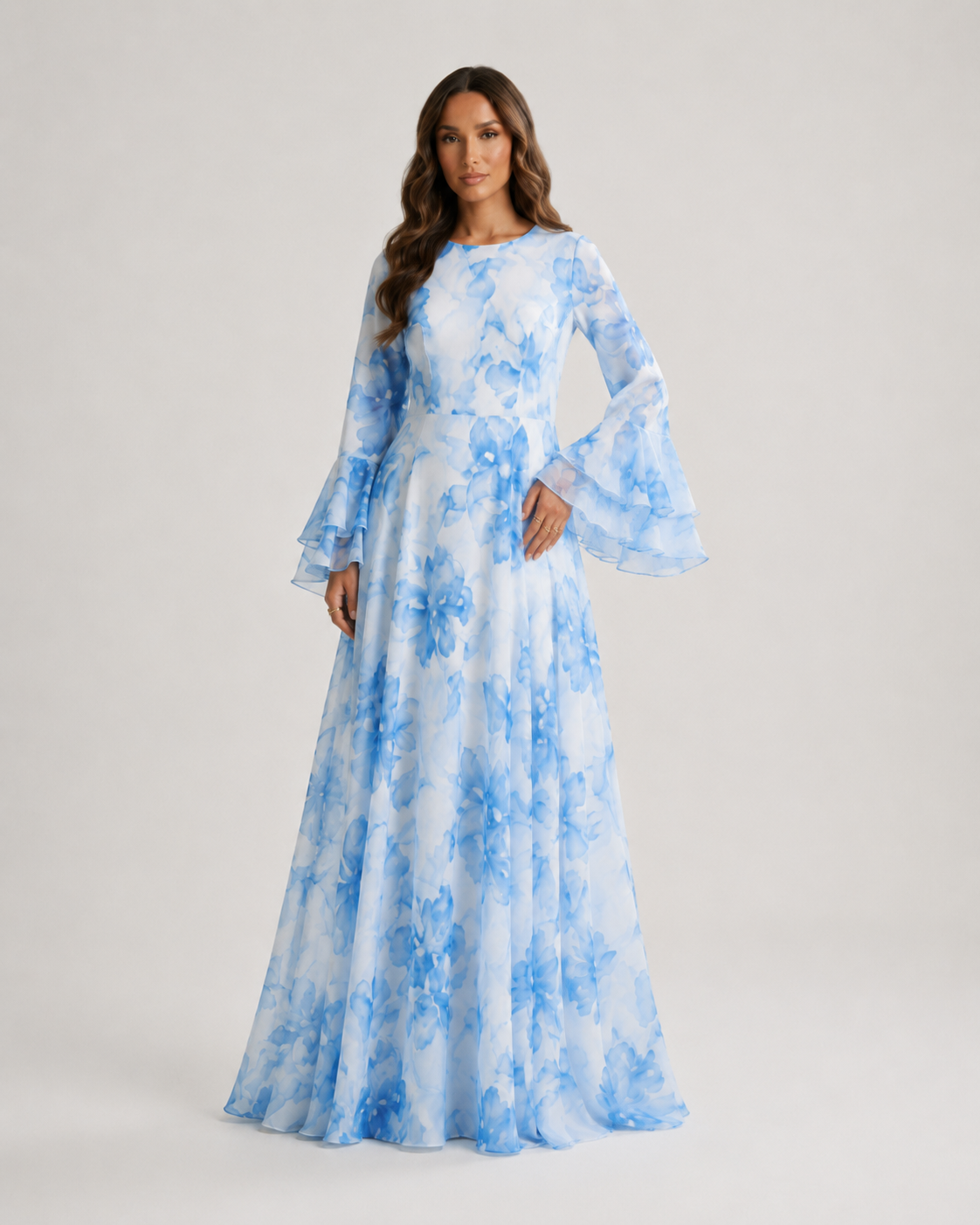 ZEEYNAH Floral Waist Dress - White