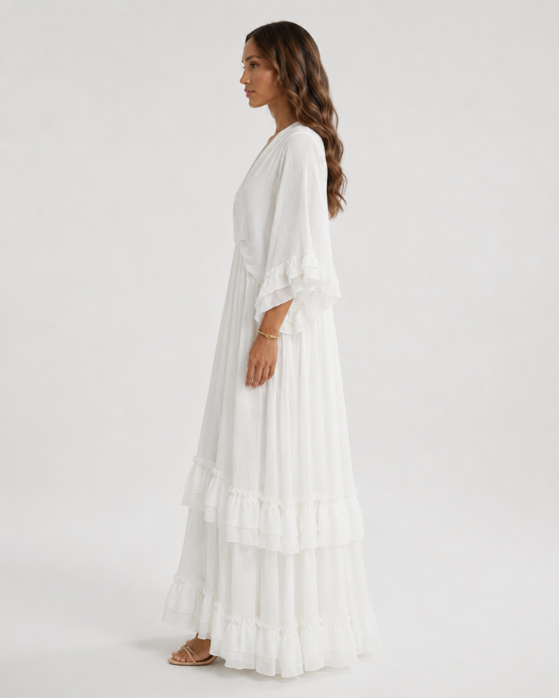 LORETA Ruffle Maxi Dress – White