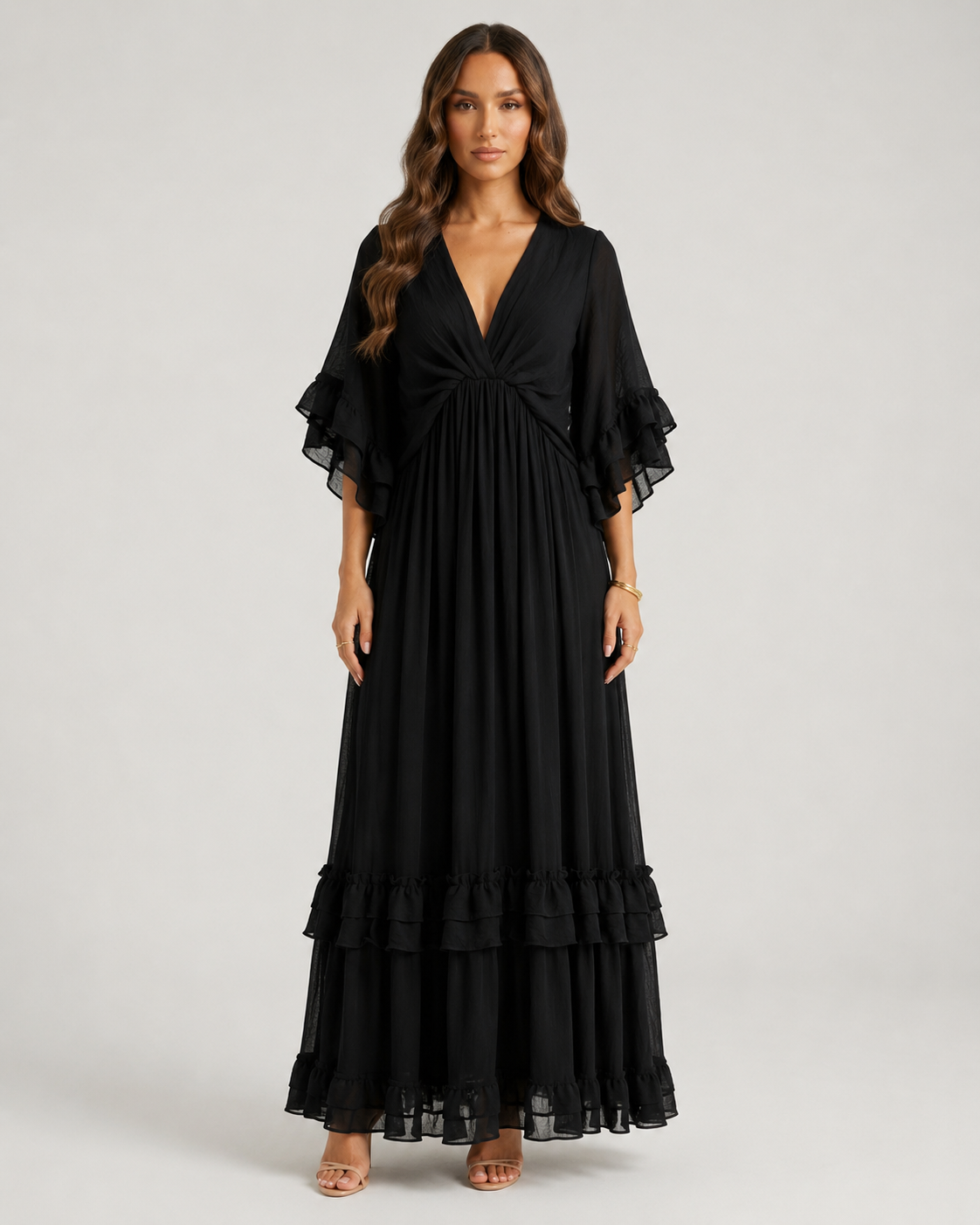 LORETA Ruffle Maxi Dress – Black