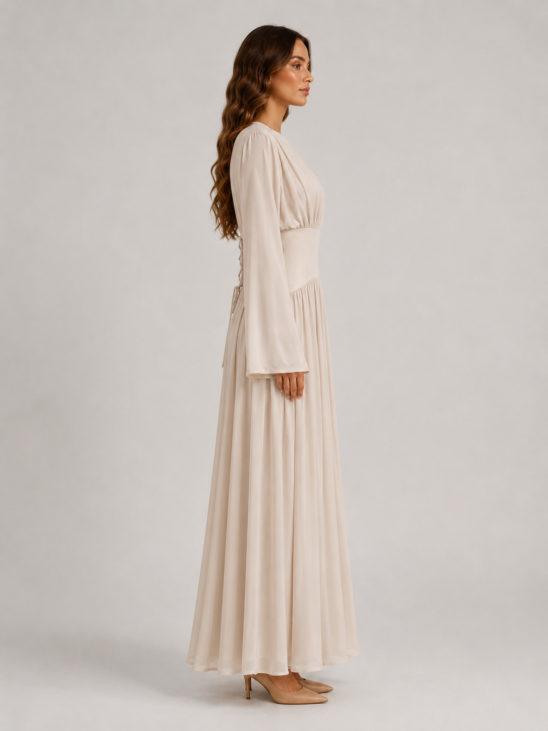 NAYEELA Satin Corset Maxi Dress