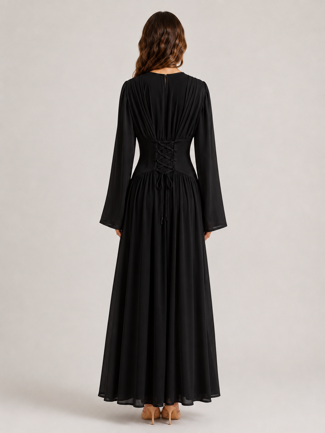 NAYEELA Satin Corset Maxi Dress