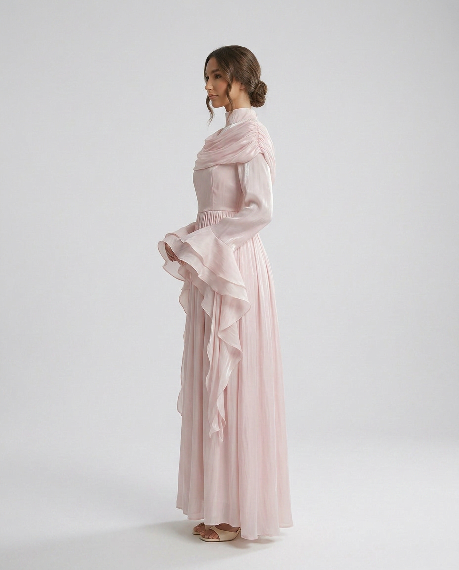 FATEEN Ruched Pleated Maxi Dress - Baby Pink