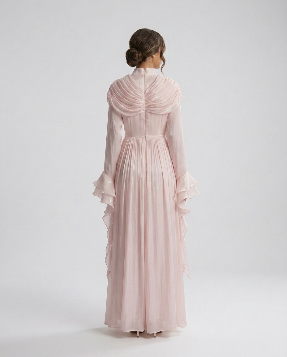 FATEEN Ruched Pleated Maxi Dress - Baby Pink